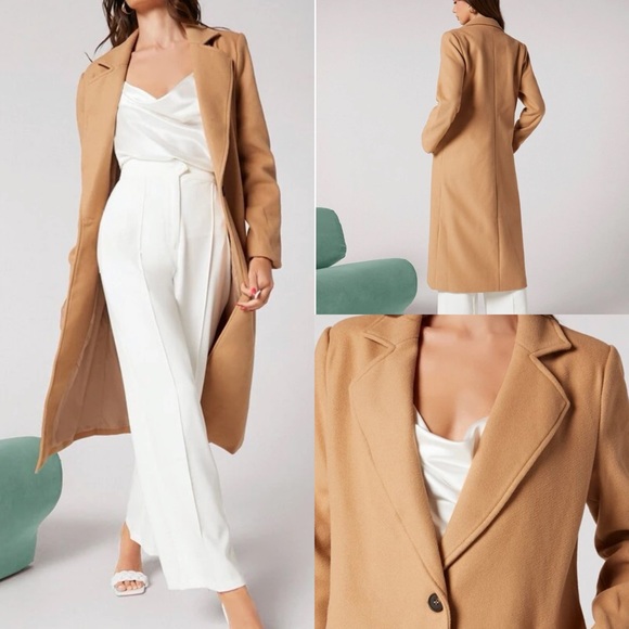 XS 🔅 winter peacoat trench long jacket camel tan brown long line - Picture 3 of 12